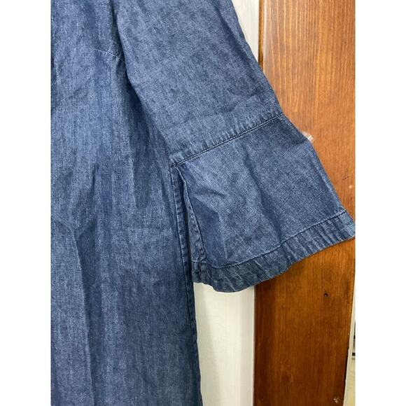 Draper James Chambray Ruffle Denim Shift Dress Jean 4 Small 100% Cotton - Picture 4 of 7